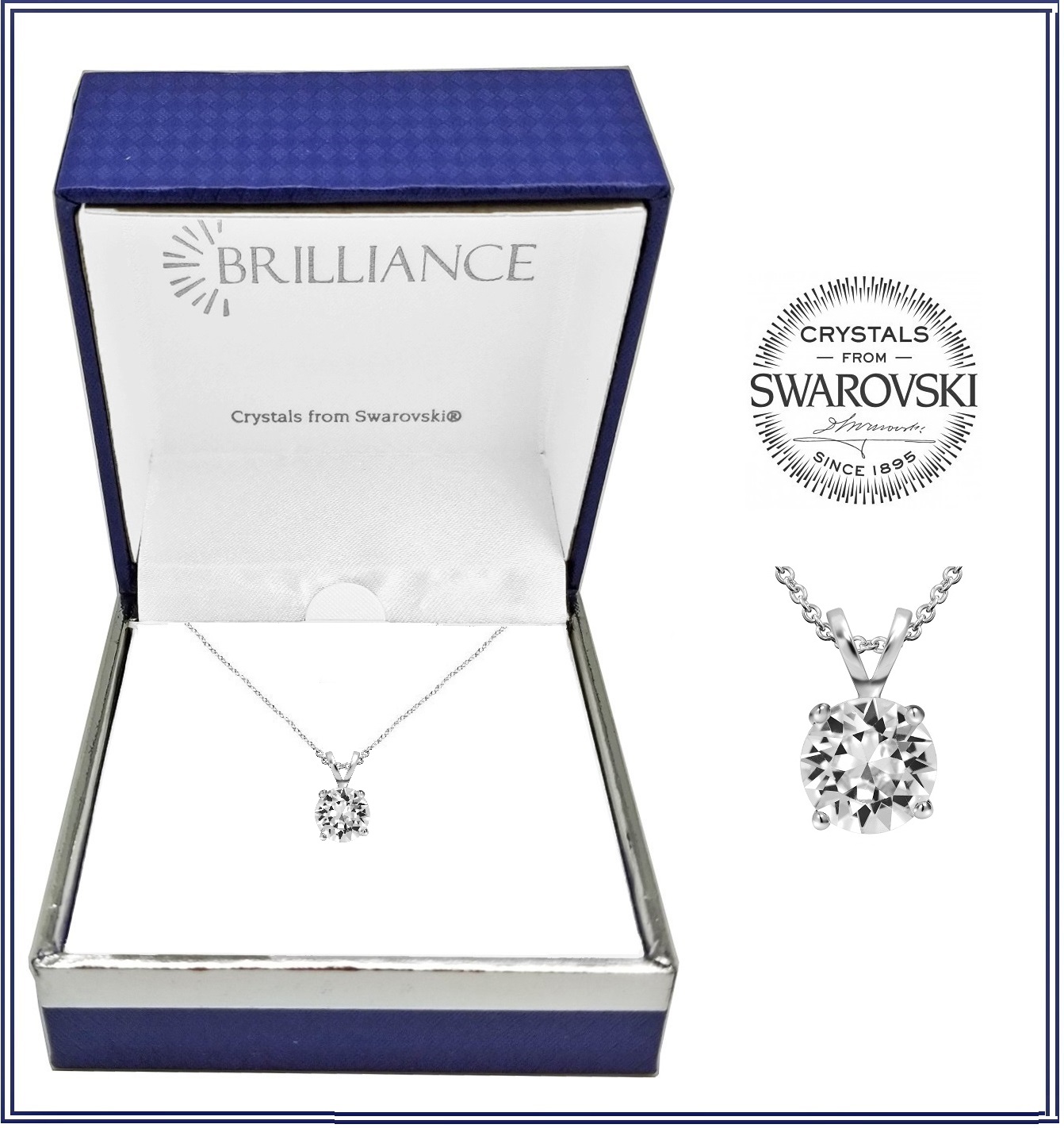 Swarovski Crystal Pendant Sterling Silver Necklace in Gift Box Or