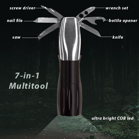 LOW AS $3.99! - 7-in-1 Multitool COB Light - Features a COB Flashlight, Screwdriver Set, Bottle Opener, Wrench Set, Fish Scaler, Knife and File - BATTERIES INCLUDED! - ORDER 6 OR MORE FOR ONLY $3.99 EACH! SHIPS FREE!