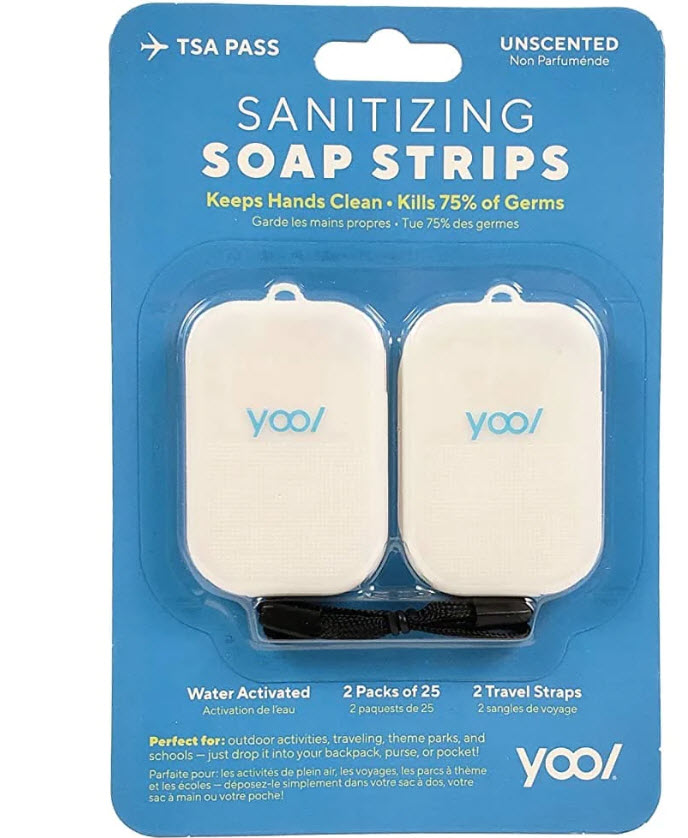 15 Retail Packs of Yool Travel SaniSoaps - 2-in-1 Anti-Bacterial & Hand Soap Strips - Each pack contains two travel cases and each of those cases has 25 soap strips. Let's math that for you, shall we? You will get in total 30 travel containers totaling 750 soap strips! NEVER have the problem of public bathrooms not having soap ever again. Super compact so you can easily put in your pocket or purse. Simply add a little water and just like that... clean hands anywhere! - SHIPS FREE!