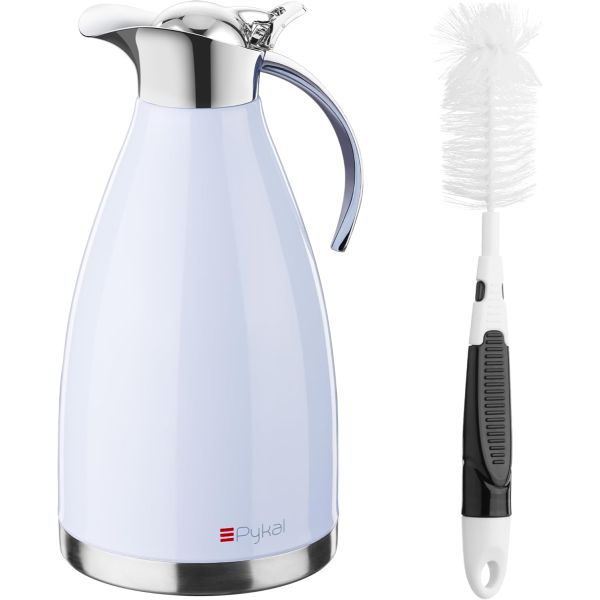Thermal Coffee Carafe with Lid - 68Oz / 2L Vacuum Insulated Pitcher for Hot & Cold Liquids - Includes free cleaning brush - Great deal because color will vary from light blue to light green - SHIPS FREE!