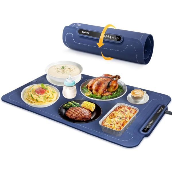 Foldable Silicone Food Warming Mat - 3 Temp Levels Food Warmer with Child Safety Lock, Auto-Shutoff, Full Surface Heating Silicone Heating Tray for Gatherings, Parties and More - SHIPS FREE!
