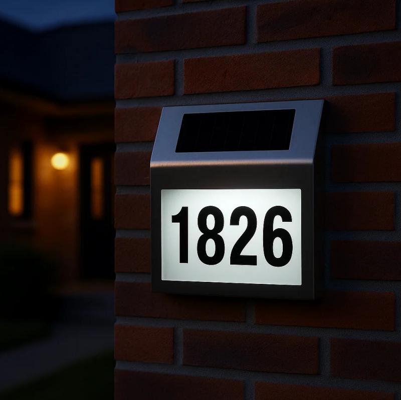 Solar LED Address Sign – Stainless Steel House Number Light with White ...