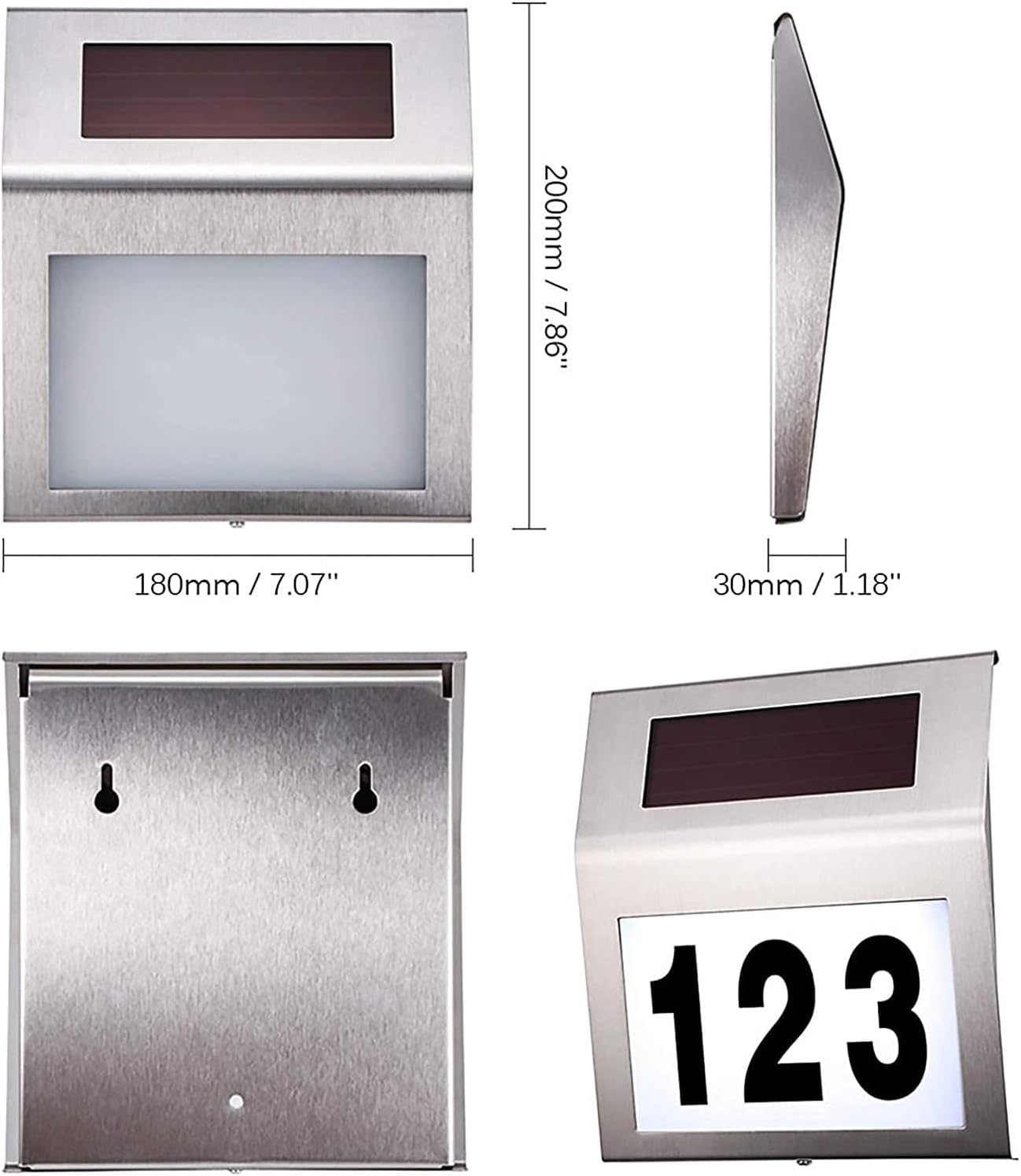 Solar LED Address Sign – Stainless Steel House Number Light with White ...