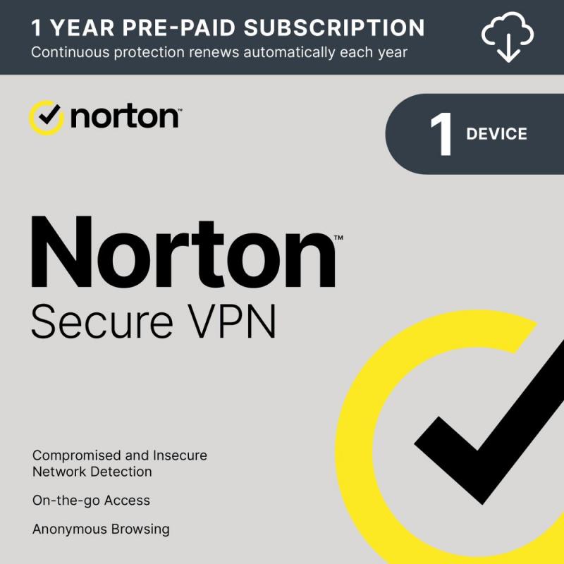 Norton Secure VPN (Internet Privacy) for 1 Device on PC, Mac or Mobile for a 1 Year - (Digital Product) - Norton Secure VPN encrypts your internet connection, making your online activity invisible to hackers, ISPs, and advertisers so you can browse, shop, and bank with complete confidence, whether you're at home or on the go! - Digital Delivery Within 24 Hours