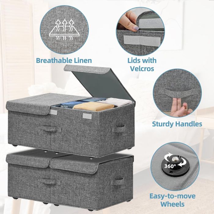 2 PACK of Large Under Bed Storage Containers with Velcro Lids ...
