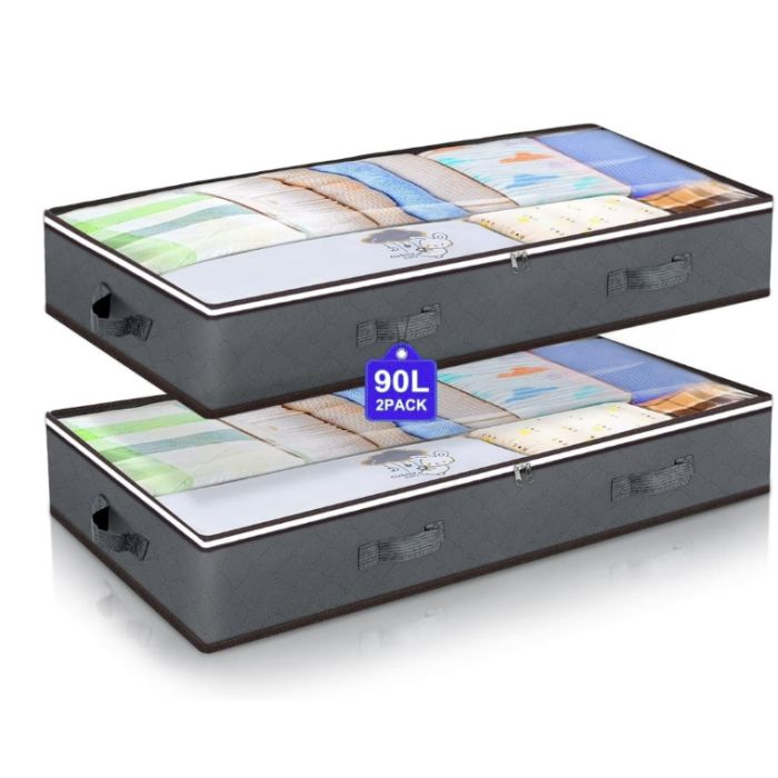 2 PACK of Large 90L Under Bed Foldable Storage Containers with ...
