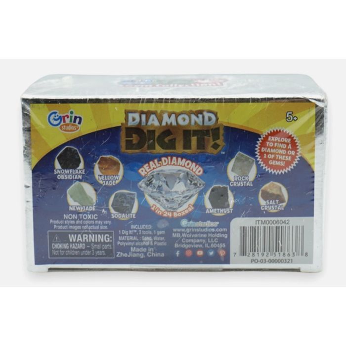6 Pack of Diamond Dig it Kits - Dig and find REAL GEM STONES in every kit! - And a REAL Diamond in 1/24 Boxes! Great for kids AND adults - Order 4 6-packs and SHIPPING IS FREE!