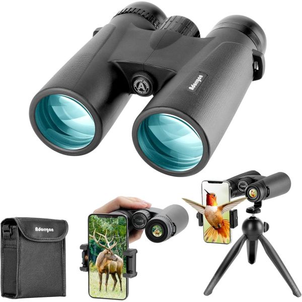 ($42 on amazon with 21,000 5-star reviews - see additional image, just $19.99 from us) - Adorrgon 12x42 HD Binoculars - High Powered with Phone Adapter, Tripod and Tripod Adapter - Large View Binoculars with Clear Low Light Vision -  - Great deal because these are open and inspected. - Order 2 or more and SHIPPING IS FREE!