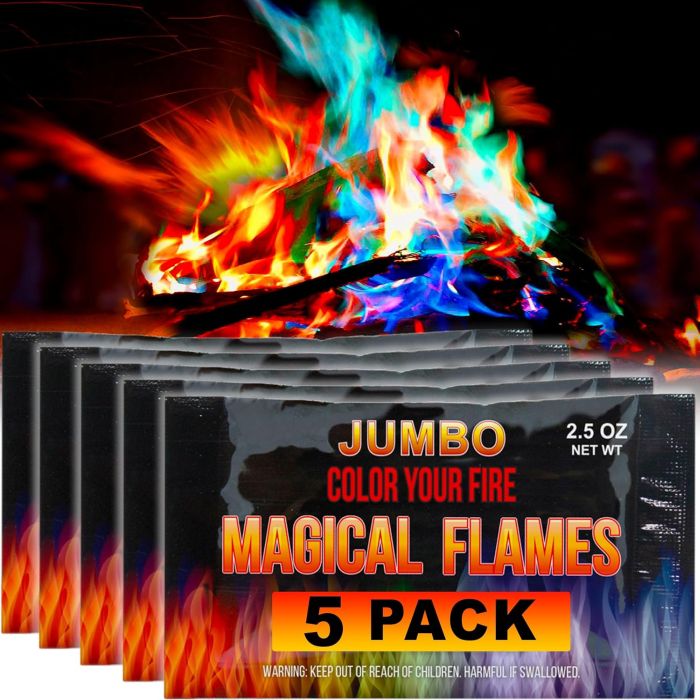 5 PACK of JUMBO SIZED Magical Flames Fire Color Packets for Fire Pits, Campfires, Bonfires & Fireplaces - SHIPS FREE!