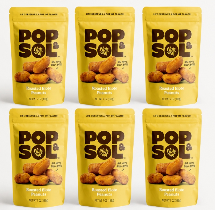 6 Bags of Pop & Sol Roasted Elote Peanuts (Mexican Street Corn Flavor) -  7 oz Per Bag - These... are... INCREDIBLE! - EVEN BETTER: Order 4 or more 6-packs and the price dtops to $9.99! - SHIPS FREE!
