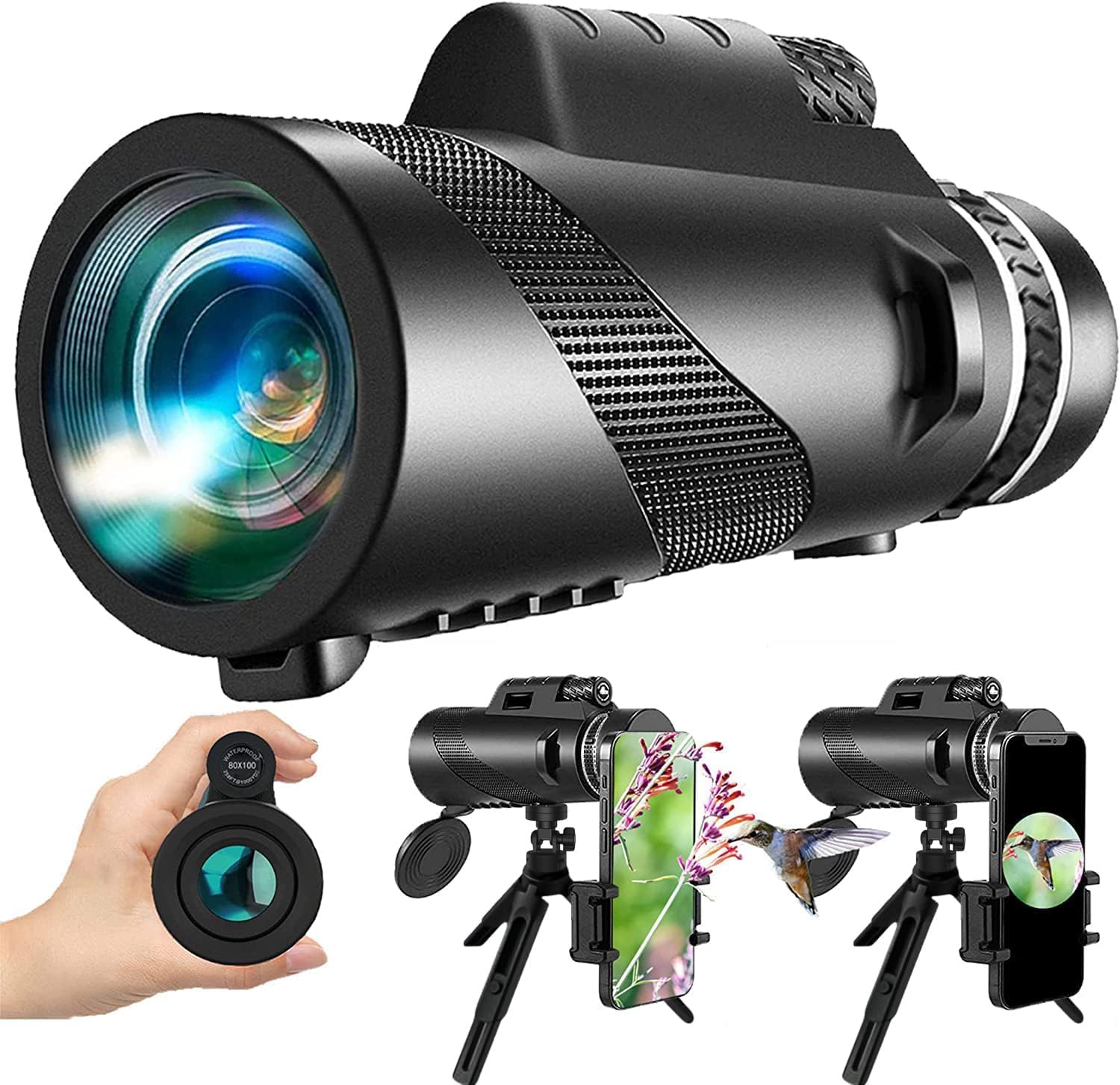 ($40 on amazon - see additional image, just $19.99 from us!) - High-Powered Monocular Telescope (80x100) - With 80 times magnification and a 100mm object lens, this is ideal for outdoor sports, hunting, bird watching, ball games, concerts, and more! It includes a smartphone adaptor. - SHIPS FREE!