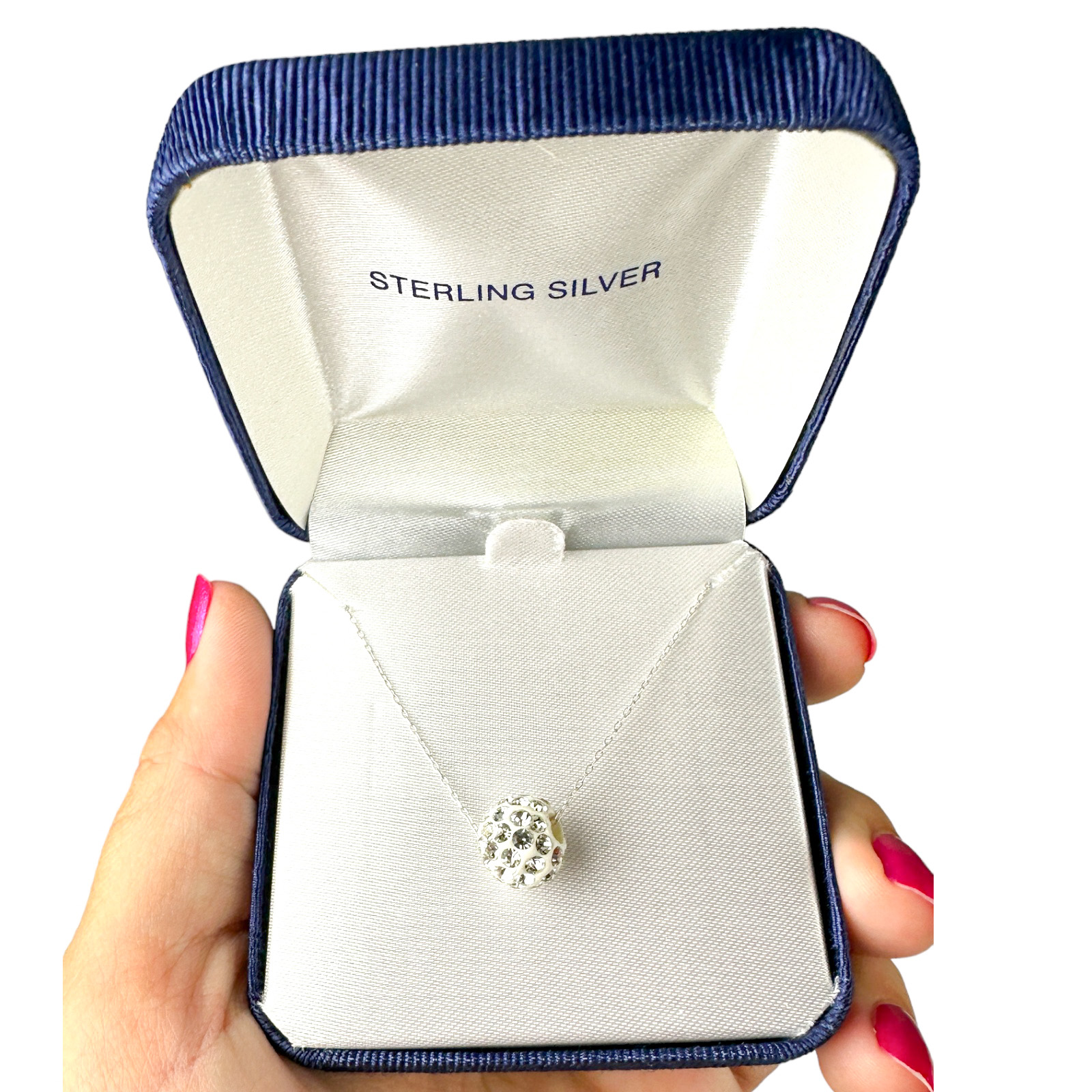 Sterling Silver Crystal Slide Ball Pendant Necklace with 18 inch Chain