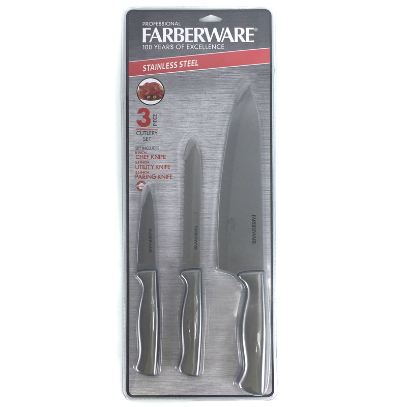 6 Piece Bamboo Cutting Board and Stainless Steel Farberware Knife Set