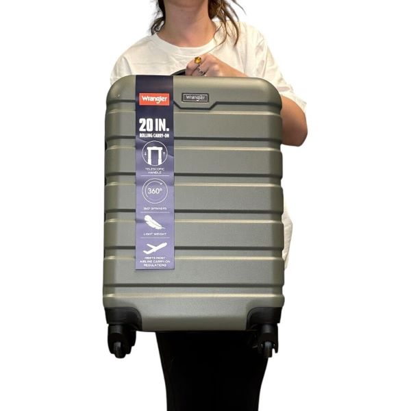 ($75 at Target, just $39.99 with free shipping from us!) - Wrangler Carry-On Rolling Hard Side Spinner Suitcase - Grey - Measures 20