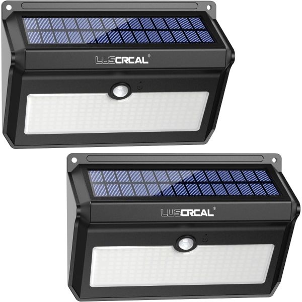 TWO PACK of WIDE Style Ultra Bright Motion Sense Solar Lights - Great for everything from security lighting, to just making sure you have light when you come home in the dark. Each light is more than 7 inches wide and feature 142 LEDS making sure you have PLENTY of light to see or to discourage troublemakers - Order 5 or more 2-packs and SHIPPING IS FREE!