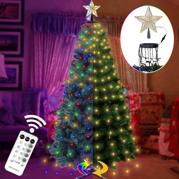 Instant Full Christmas Tree Lights with Star Topper Remote Control