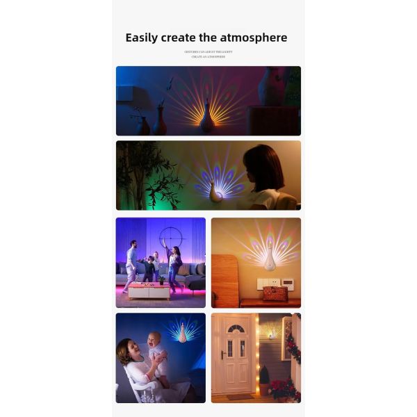 Peacock projection wall lamp with remote control ships free that