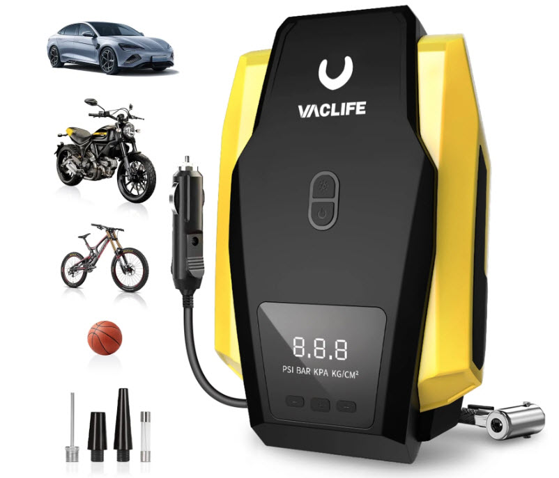 VacLife Tire Inflator Portable Air Compressor, DC 12V Auto Digital Air