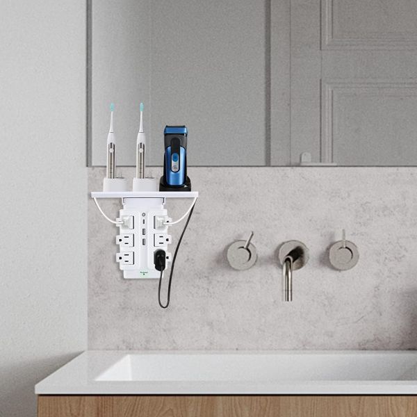 Rotating Wall Charger Station Power Strip Shelf 6 Outlets 3 USB(2A1C) 4.8A Surge Protector With