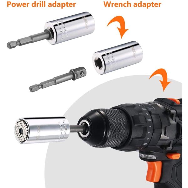 TWO PACK of Pro Grade Universal Socket Tools With Drill Adapters 7mm