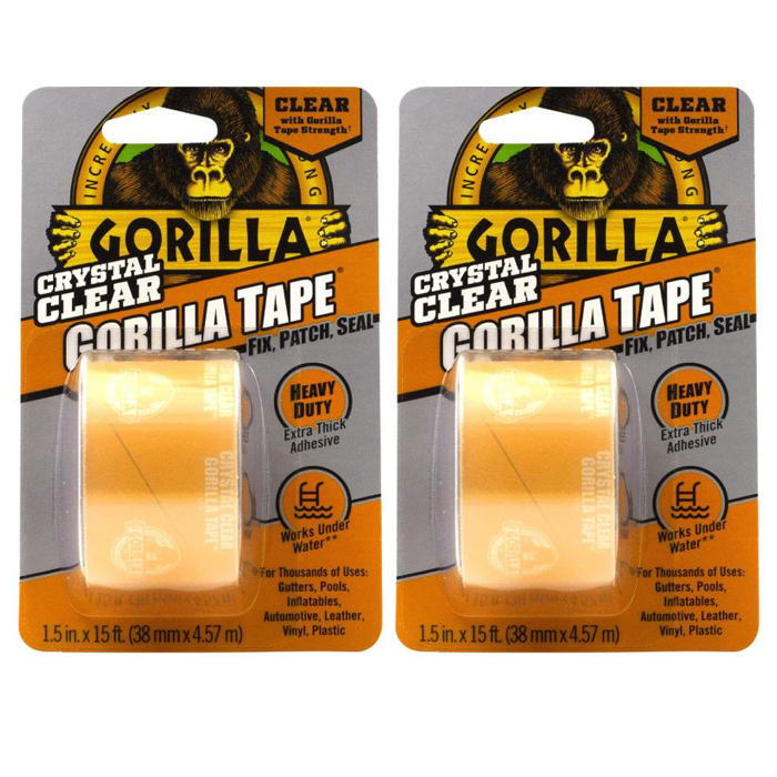 (This stuff is MAGIC! Can even be applied to wet surfaces! $18 on amazon w/ 5-stars - see additional image, but about HALF that from us.) - 2 PACK of Gorilla Crystal Clear Repair Duct Tapes -  Heavy-duty, all-purpose tape that is weatherproof, air tight, crystal clear, and can be torn by hand. UV resistant and won't yellow! - Repair everything from pool floats, tents, window screens, headlight covers, car seats, even phone screens... and yes it still works as a touchscreen! - Order 6 or more 2-packs and SHIPPING IS FREE!