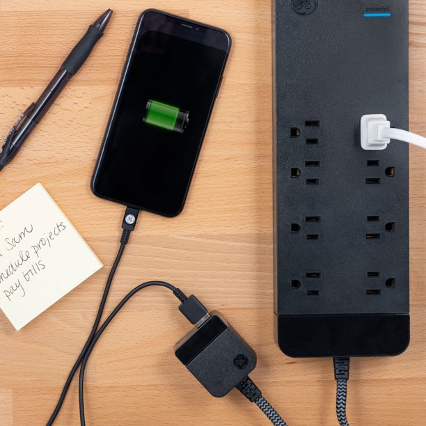 Ultimate GE UltraPro 8 Outlet Surge Protector With USB Charging Hub - This means you can place the strip on the floor, but the USB hub on your desk etc for easy access! - Braided cord with flat plug - $40 at Best Buy, just $24.99 from us! Order 2 or more and SHIPPING IS FREE!