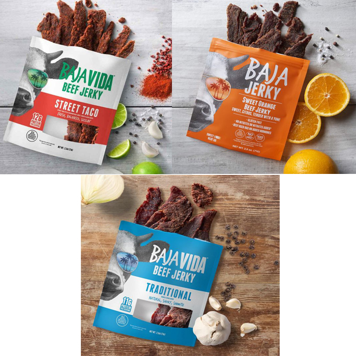 (This works out to just $4.99 per bag, which is really cheap! We had this before and it sold out VERY quickly, so load up!) - - THREE BAGS of Baja Beef Jerky - 100% All Natural Beef Jerky 2.5 oz Bag - No Nitrates, Beef With No Added Hormones, Gluten Free, Low Sugar, Made in the USA - Choose Flavor from Sweet Orange, Street Taco and Traditional - See video below - Order four or more 3-packs and SHIPPING IS FREE!
