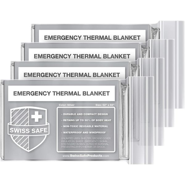 4 PACK of Swiss Safe Emergency Mylar Thermal Blankets $7.43 (reg $20)