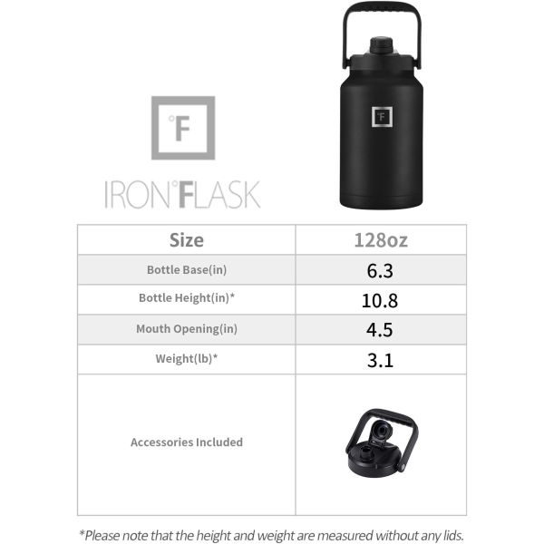 IRON °FLASK FULL GALLON Double Walled Vacuum Insulated Stainless Steel