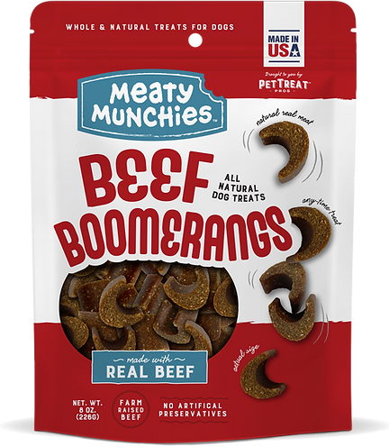 4 BAGS of Meaty Munchies - Farm Raised Beef Boomerangs Semi-Soft Dog Treats - MADE IN THE USA! $8.99 per bag at Pet Smart, but you're getting FOUR BAGS from us for only $15.99! - Best by March 2023, so load up! - Order 3 or more 4-packs and SHIPPING IS FREE!