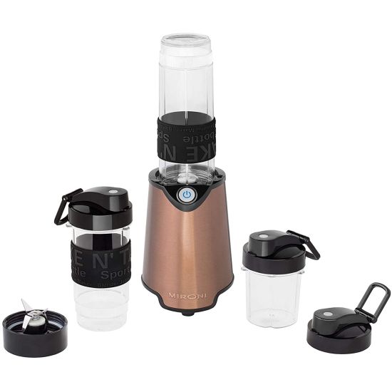 Mironi Personal 500-Watt Blender and Smoothie Maker in Upgraded Copper Finish - Make smoothies, shakes & frozen drinks (cocktails) BUT also use it to chop veggies, make salsa and more! Includes 3 cups with to-go lids and 2 blades. Takes up very little space on the counter or store it easily in a cabinet. $65 at Bed Bath & Beyond, $45 on amazon just $29.99 from us! Oh, and you will have the option of adding additional cups during checkout at a massive discount too! - SHIPS FREE!