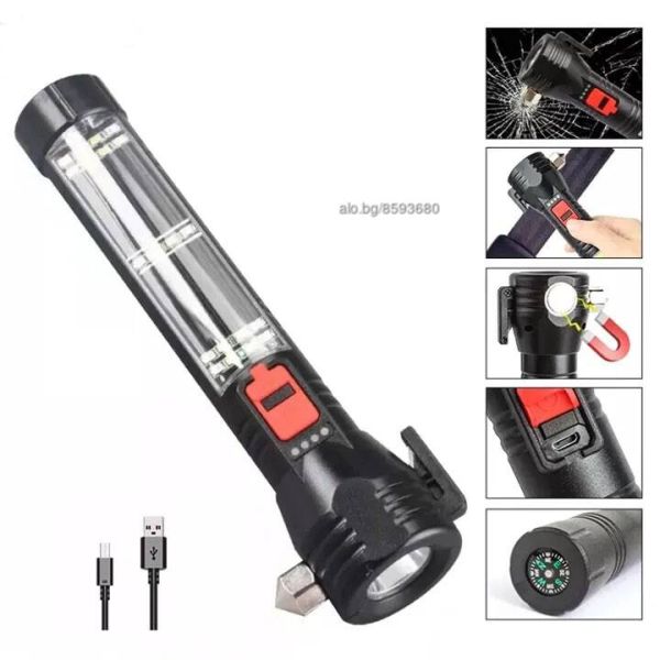 Emergency Survival Tool Rechargeable LED Flashlight With Built-In Solar ...