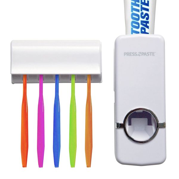 Set of 2 Press 2 Paste Hands Free Automatic Toothpaste Dispenser and Toothbrush Holders $9.99 (reg $30)