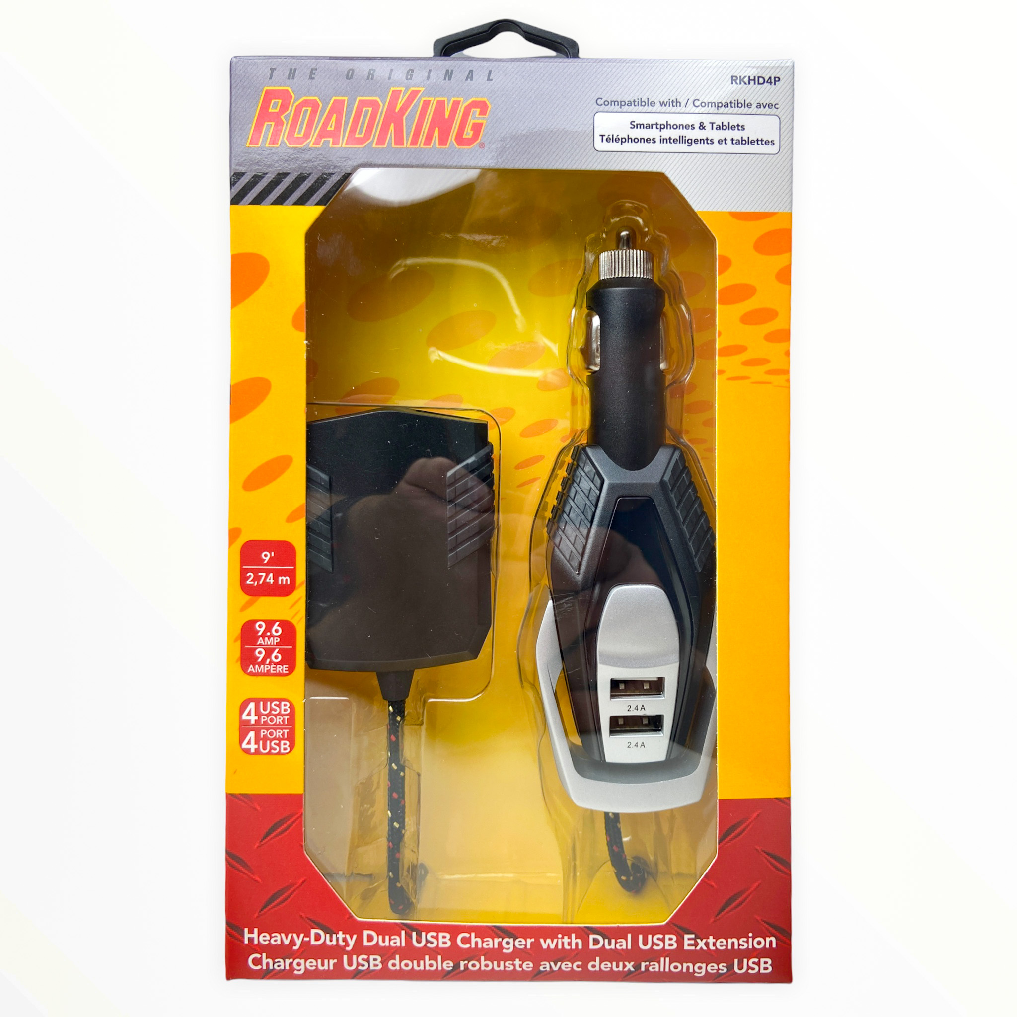 Road King 4 Port Usb Car Front And Back Seat High Speed Charger Provides High Speed Charging In 