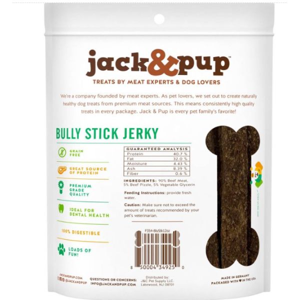 BIG 12 Ounce Bag of Jack&Pup Beef Bully Stick Jerky Dog Treats Softer