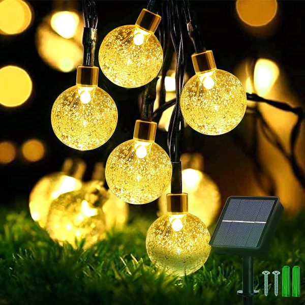 Solar String Lights Outdoor Crystal Globe Lights 8 Modes $7.99 (reg $18) | Christmas