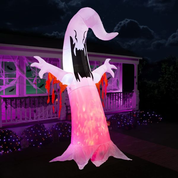 12 Foot Tall Halloween Ghost Inflatable with Swirling Fire Light and ...