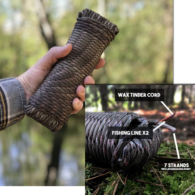 Survival Series 100FT 550 LB Strength Paracord with Fishing Line and