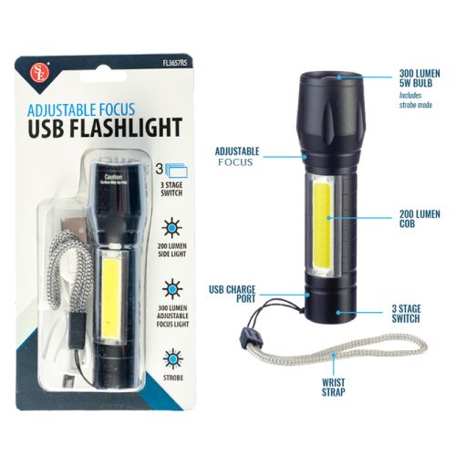 Pocket-Fire Ultra Bright Pocket Sized Rechargeable Adjustable Beam COB LED Flashlight with Side SOB LED Task Light