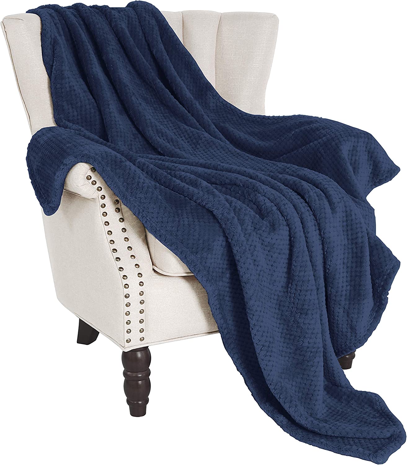 Ultra Soft Reversable Braided Textured Jacquard Oversized Throw Blanket - GREAT deal because one side is white, and the other side will be a random color (no pink / purple, all solid colors). - SHIPS FREE!