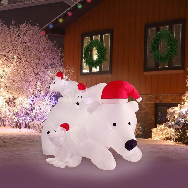 6 Foot Christmas Inflatable Polar Bear Family with Santa Hat And Built ...