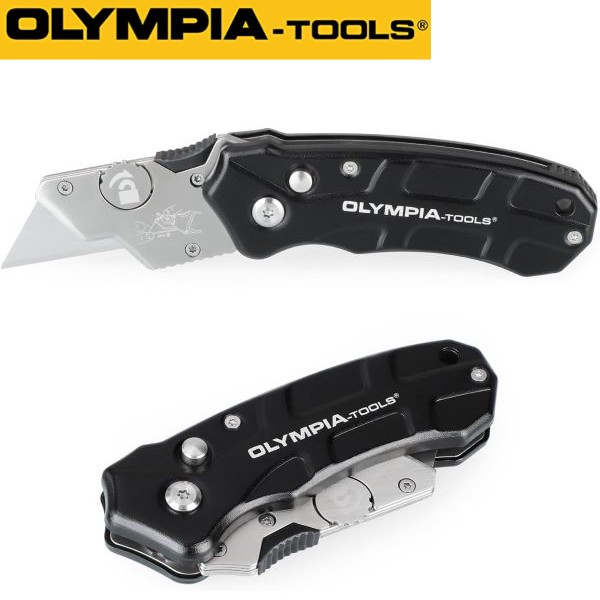 ($17 on amazon with 5-star reviews - see additional image) - Olympia Tools Turbofold Utility Knife with FIVE Blades - This utility knife folds & locks at various angles and features a quick-change mechanism, extra cutting clearance, secure open/close lock, thumb rest and lanyard hole. - GREAT DEAL because you will receive a random color or black, silver or orange - Order 4 or more and SHIPPING IS FREE!