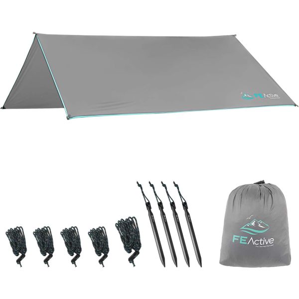 FE Active Rain Fly Canopy Tent - X Large 12' x 9' with 380T Ripstop 5000mm Waterproof Coating for Rain & Wind Protection - Use as a tent, hammock cover, canopy, or a waterproof ground layer! - $1.89 shipping, but order 2 or more and SHIPPING IS FREE!