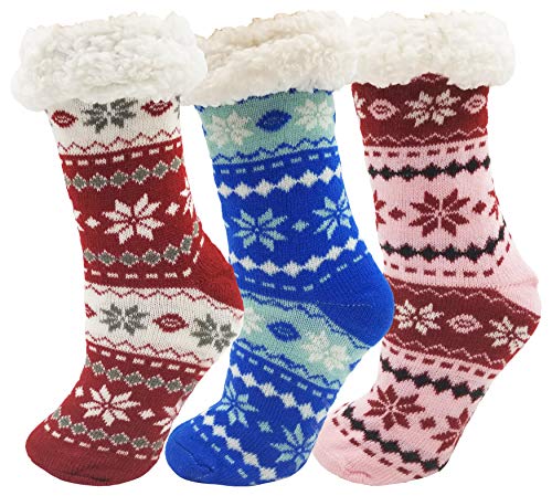 2 Pairs of Fluffy Thermal Ultra Soft Sherpa Socks With Non Skid ...