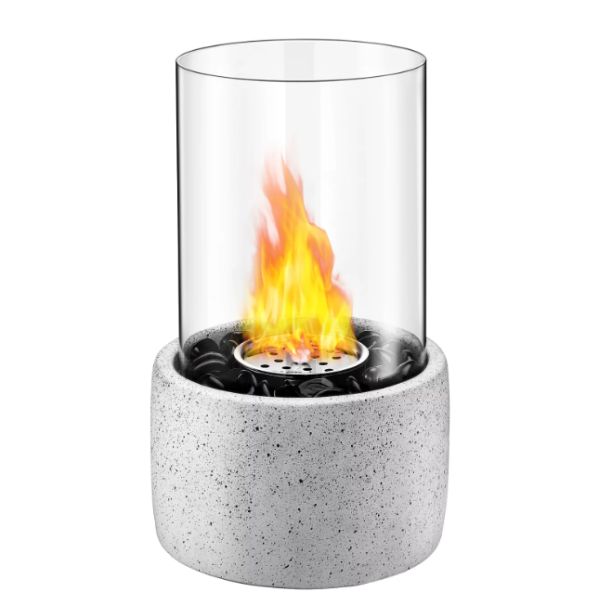 Tabletop Fire Pit - Cement base with beautiful black glass stones - Can be used indoors and out - Can be lit with a wick or directly with bio-fuel, easily found at pretty much any store - SHIPS FREE!