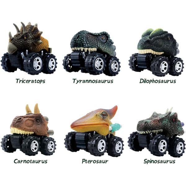 6 PACK of DINOBROS Dinosaur Toy Pull Back & Go Cars - Yup, you get SIX ...